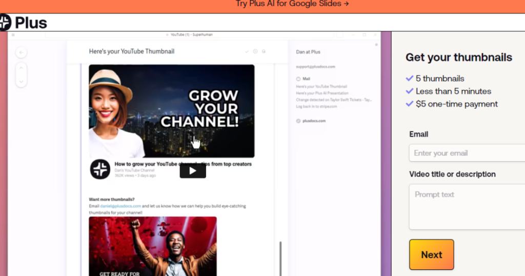 Plus AI interface one of the best AI thumbnail makers